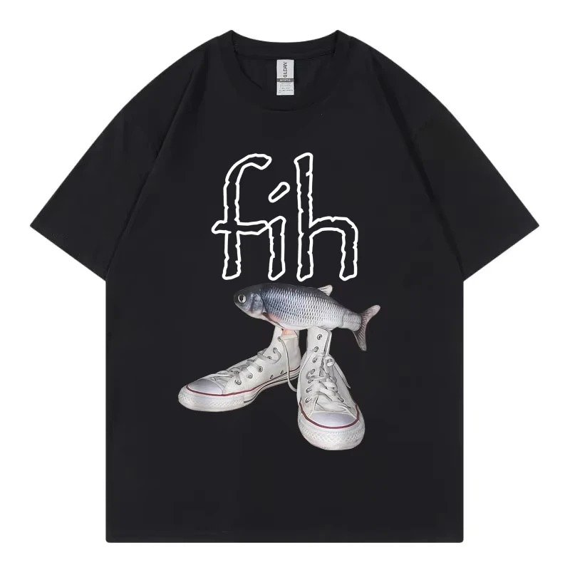 Men Shoes Sale - เสื้อยืดลายกราฟิกลายปลาสุดฮา สไตล์ใหม่ ขายดี เสื้อยืดลายมีมปลาที่สะกดผิดสำหรับผู้ชายและผู้หญิง แฟชั่นลำลอง แขนสั้น