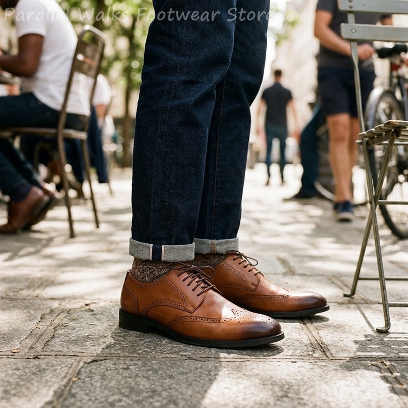 Men Shoes Formal - รองเท้าเดอร์บี้แบบ Brogue สำหรับผู้ชาย รองเท้าทรง Wingtip สำหรับงานทางการ