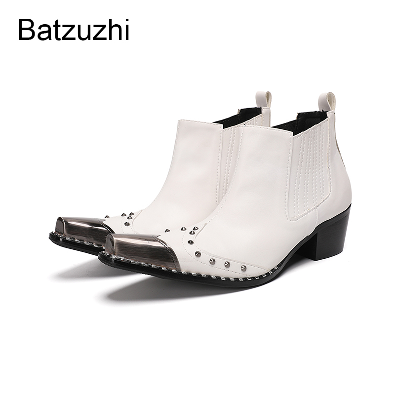Men Shoes For Wedding - รองเท้าบูทผู้ชาย Batzuzhi ส้นสูง 6.5 ซม. หนังแท้สีขาว