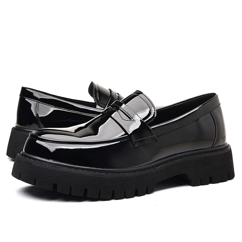 Men Shoes Boss - รองเท้าโลฟเฟอร์ผู้ชายแบบสวม หนัง PU สไตล์ลำลอง แบบอังกฤษ พื้นหนา