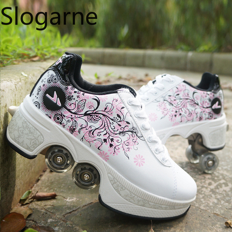 Men Shoes Sneakers - รองเท้าสเก็ตแบบมีล้อ 4 ล้อ สำหรับผู้หญิงและผู้ชาย รองเท้ากีฬาลำลอง รองเท้าสเก็ตแบบอินไลน์ใหม่
