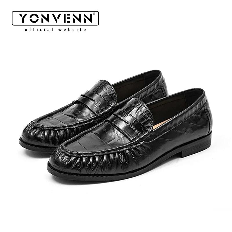 Men Shoes Boss - รองเท้าโลฟเฟอร์หนังลายมุกสำหรับผู้ชาย พื้นเรียบแบบจีบ สวมใส่สบาย เหมาะสำหรับทำงานและธุรกิจ
