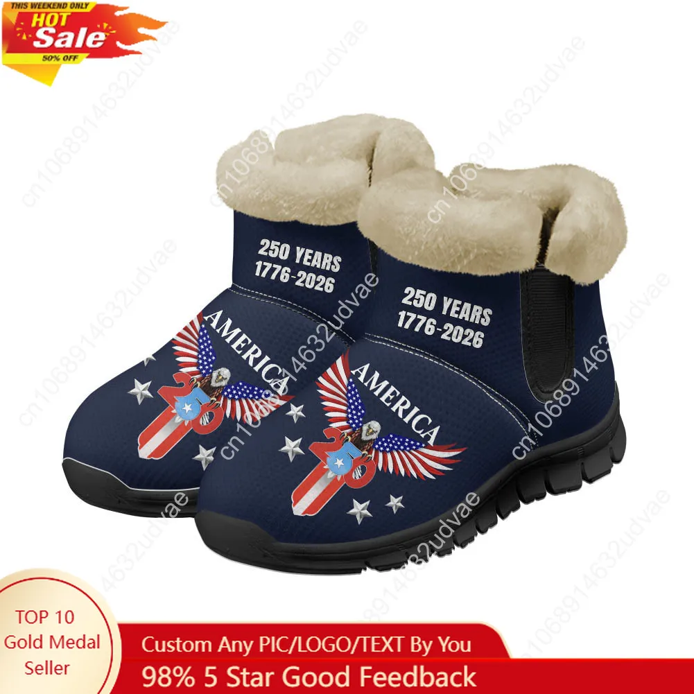 Men Shoes Sneakers - อเมริกาครบรอบ 250 ปี 1776-2026 รองเท้าผ้ากำมะหยี่บู๊ทส์บุรุษสตรีให้ความอบอุ่นรองเท้าผ้าใบรองเท้าบู๊ทลำลองกีฬารองเท้าผ้าใบแบบกำหนดเองสีดำ