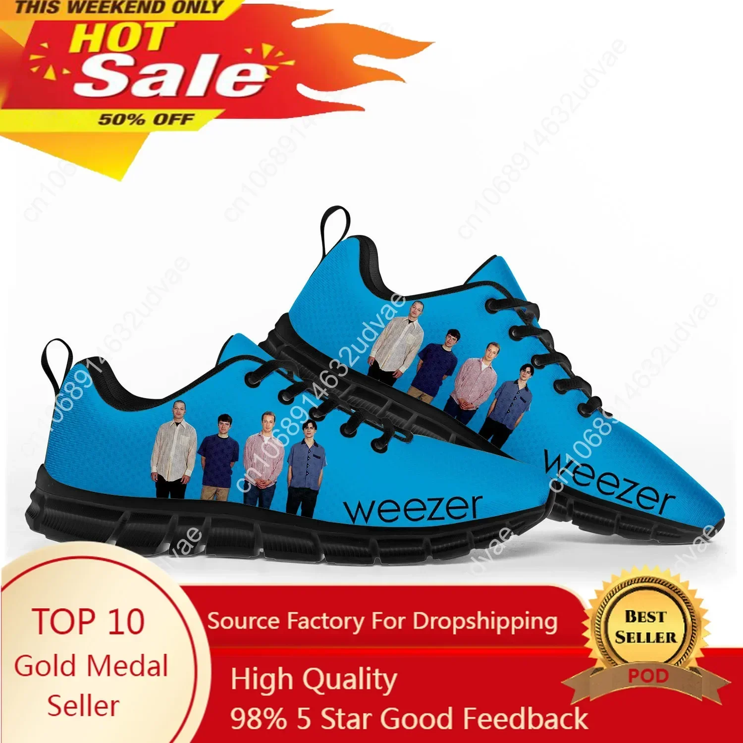 Men Shoes Sneakers - รองเท้ากีฬา Weezer สำหรับผู้ชายและผู้หญิง รองเท้าผ้าใบสไตล์วงดนตรีป๊อปร็อค ลำลอง คุณภาพสูง