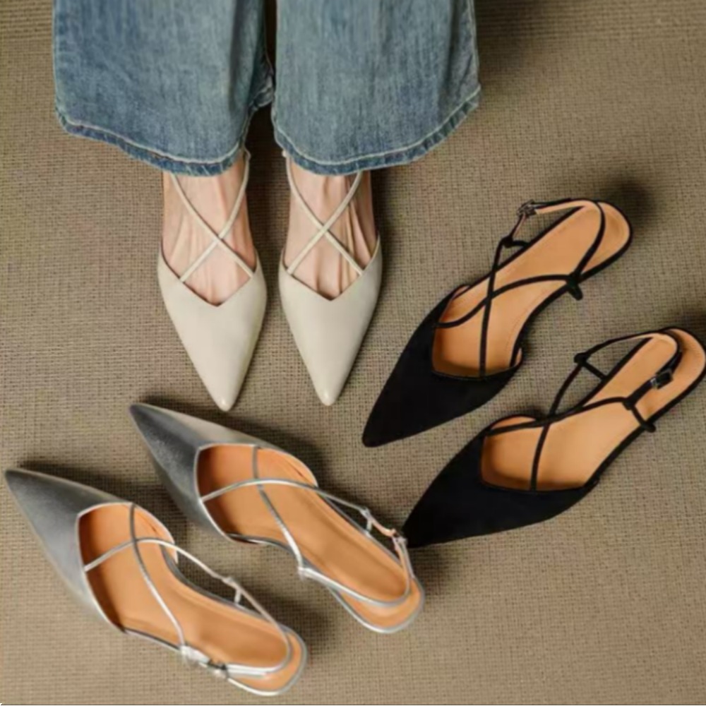 Dress Shoe Pointed - รองเท้าส้นเตี้ยแบบสวมปลายแหลมสไตล์ใหม่ปี 2026 สำหรับผู้หญิง สไตล์ฝรั่งเศสย้อนยุค สายรัดหัวเข็มขัดเดี่ยว แฟชั่นรองเท้าส้นสูงปลายแหลม
