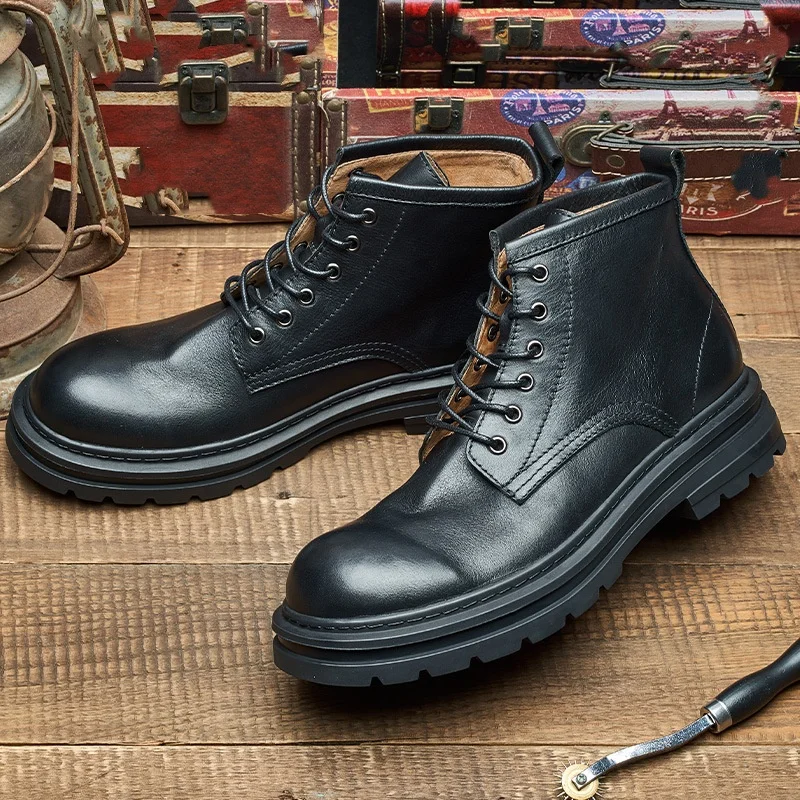 Men'S Shoes Quality Brands - รองเท้าบูทหนังข้อเท้าสไตล์เรโทรสำหรับผู้ชาย แบรนด์หรู คุณภาพเยี่ยม ทำด้วยมือจากหนังแท้ สวมใส่สบาย รุ่นใหม่สำหรับฤดูใบไม้ร่วง