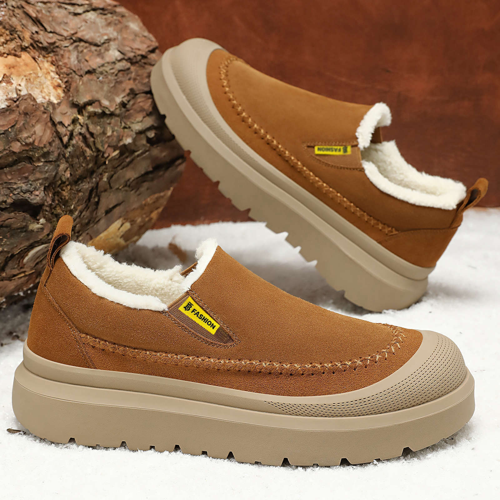 Men'S Shoes With Height Increase - รองเท้าบูทข้อสั้นสำหรับผู้ชายในฤดูหนาว พื้นหนา เพิ่มความสูง กันลื่น บุด้วยผ้าขนสัตว์ ให้ความอบอุ่น
