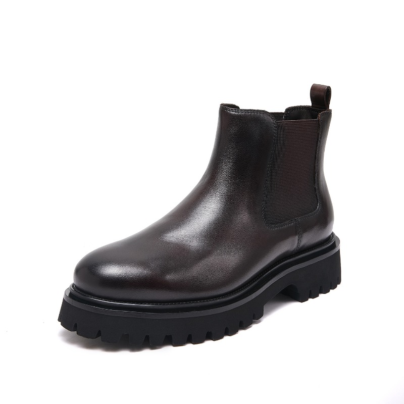 Men Shoes For Wedding - รองเท้าบูทเชลซีผู้ชาย แบรนด์หรู หนังแท้ 2026 รุ่นฤดูใบไม้ร่วง หัวมน