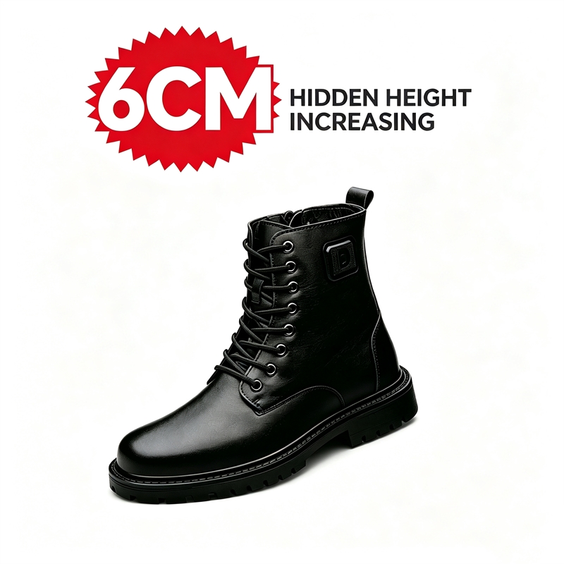 Men'S Shoes With Height Increase - รองเท้าบูทหนังเพิ่มความสูง 6 ซม. สำหรับผู้ชาย บุขนสัตว์สำหรับฤดูหนาว รองเท้าบูทข้อเท้าแบบกันลื่น