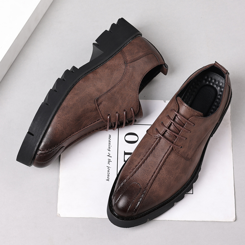 รองเท้าหนังวัวเพิ่มความสูง 10  - Men Shoes Formal บทวิจารณ์และราคา